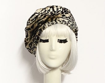 Beret Hat Leopard Faux Fur