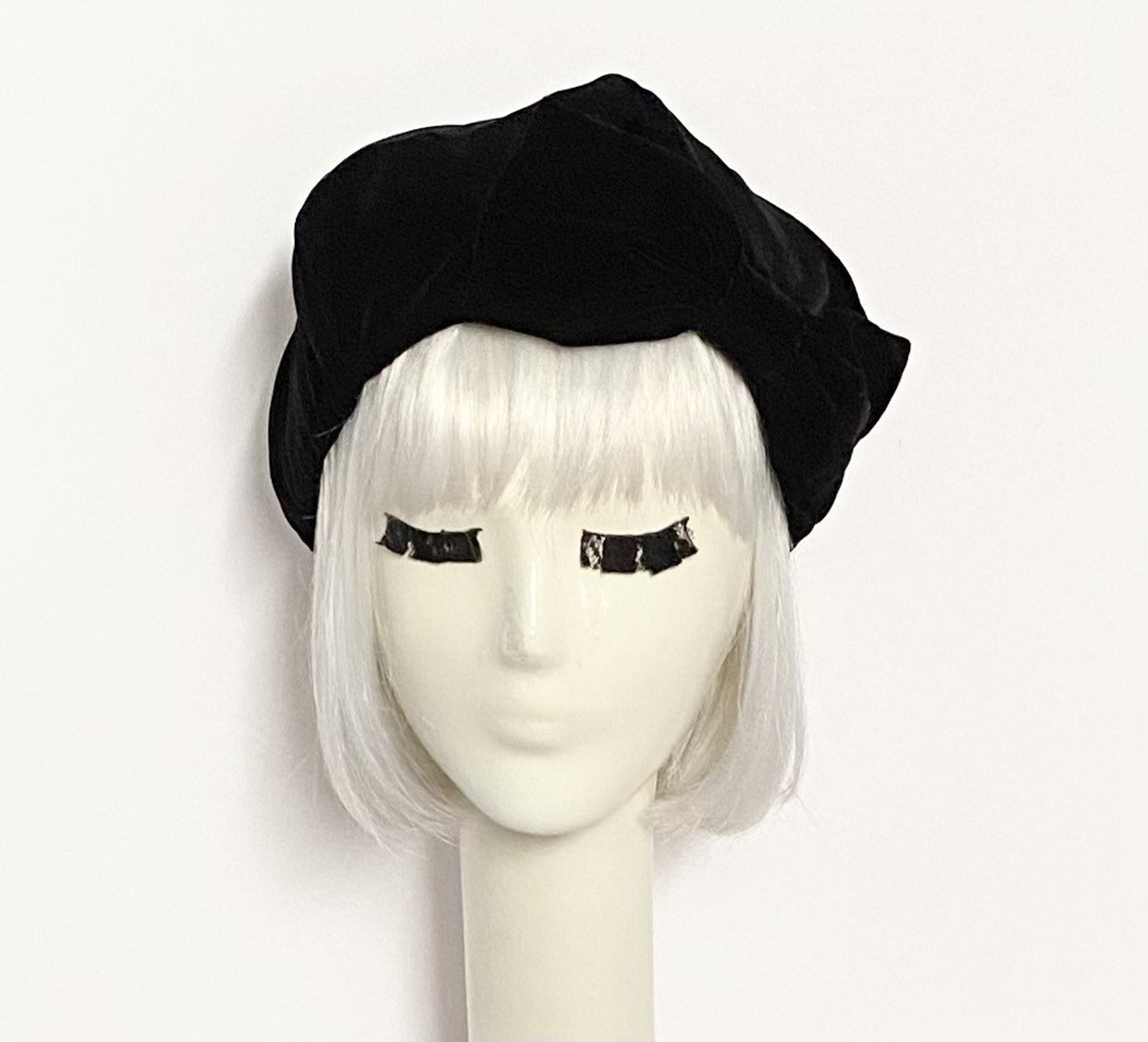 Black Velvet Beret Hat Bow Etsy