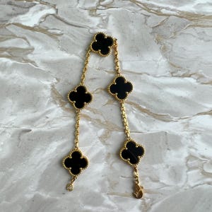 Onyx Vintage Clover Bracelet 925 Sterling Silver 18k Gold Plated Bracelet Gift for her