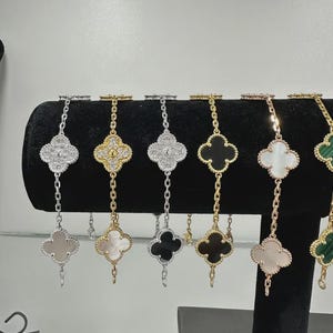 Vintage Bracelets 5 Motif Clover 925 Sterling Silver 18K Gold Plated Gift for her