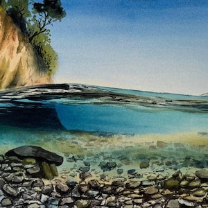 Watercolor painting - Sea and stones