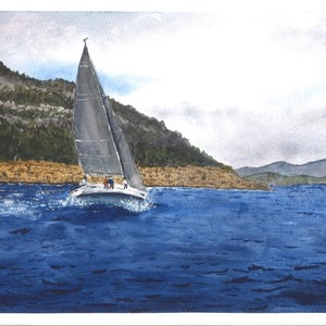 Watercolor painting - sea, boat, nature
