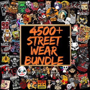4500 + Streetwear Urban Design Bundle, High Quality Print, Hip Hop Design, T-shirt Design Bundle, Png for Sublimation, Digital Download.