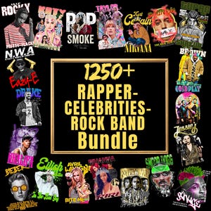 1250 + Rapper T-shirt designs png bundle, Rock Metal band Halftones Bundle, Hip-Hop design, Dtg Png, Celebrity shirt png, Digital download.