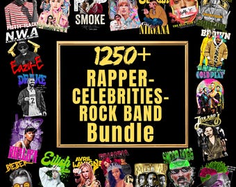 1250 + Rapper T-shirt designs png bundle, Rock Metal band Halftones Bundle, Hip-Hop design, Dtg Png, Celebrity shirt png, Digital download.
