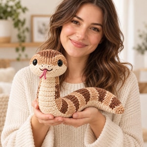 Knitted Snake Pattern PDF, Cinnamon Coil Plush Toy, Intermediate Knitting Guide
