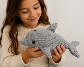 Dolphin Plush Knitting Pattern PDF, Intermediate DK Toy, Flat Seamed Softie