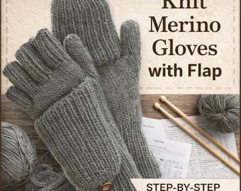 Merino Gloves with Flap Knitting Pattern, Fingerless Mitten PDF, Fold Over Gloves Tutorial
