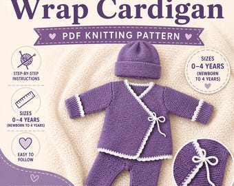 Knitting Pattern Baby Wrap Cardigan Set 0-4 Years Easy Knit PDF Outfit