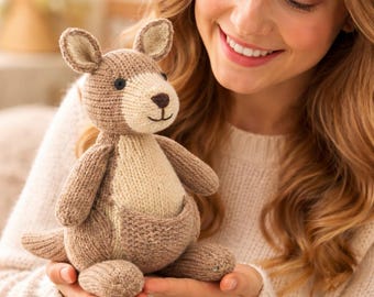 Knitted Kangaroo Plushie Pattern, Toy Knitting PDF, Flat Knit Animal