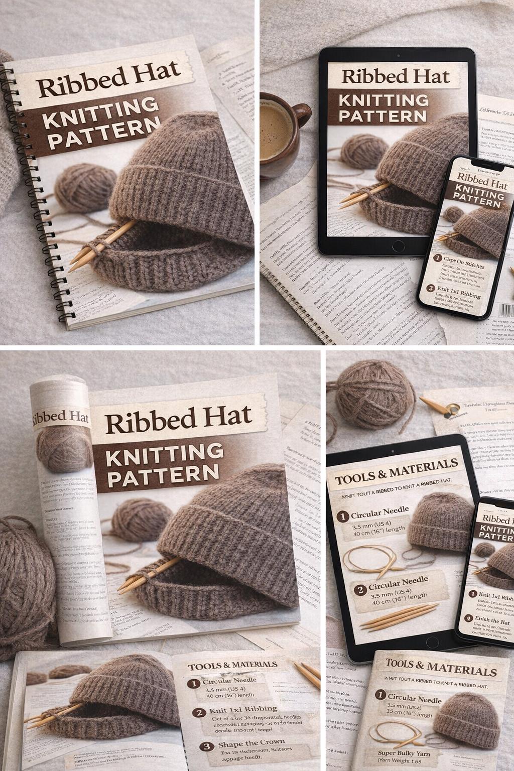 Ribbed Hat Knitting Pattern PDF | Easy Beanie With Folded Brim ...