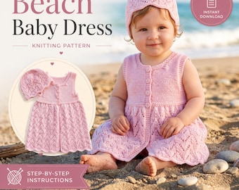 Beach Baby Dress Knitting Pattern PDF with Hat, Lace Summer Outfit