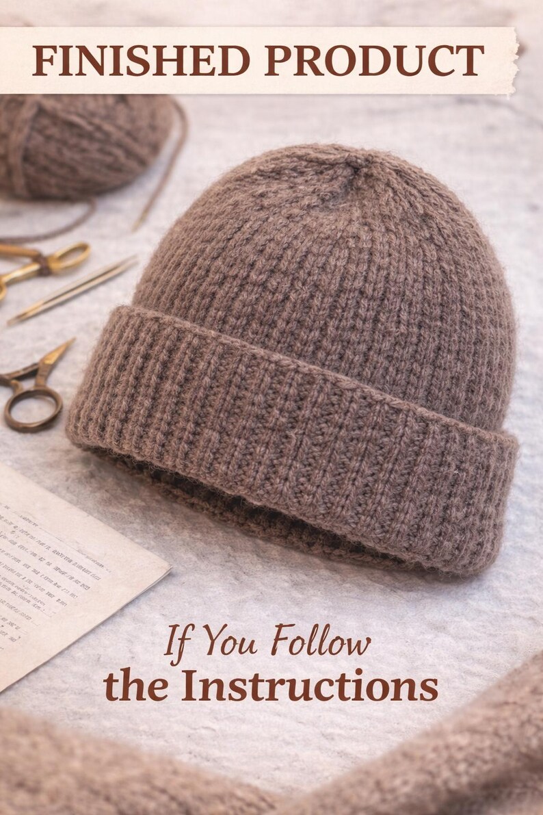 Ribbed Hat Knitting Pattern PDF | Easy Beanie With Folded Brim ...