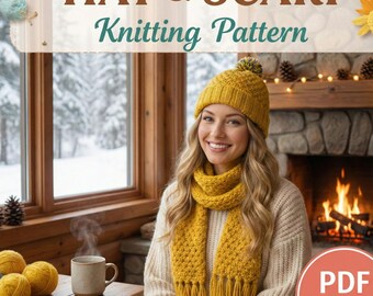 Chunky Knit Hat and Scarf Pattern, Bulky Yarn, Beginner Friendly (PDF Pattern)