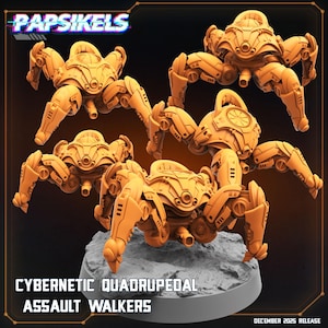 May include: An image shows multiple orange cybernetic quadrupedal assault walkers. The text reads "Papsikels" and "Cybernetic Quadrupedal Assault Walkers". The release date is December 2025.