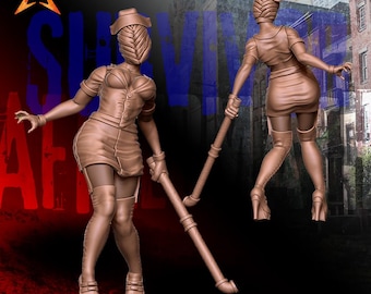Nurse w/ Pipe | Infected Miniatures | Silent Hill | Zombicide Minis | 30mm 32mm | Aftermath Studios