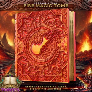 Tomo de Magia de Fuego - Perfecto para miniaturas, dados y cartas / Fates End / MTG Commander Deck / DnD / Juegos de rol / MTG Magic Card Box