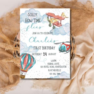 Time Flies First Birthday Party Invitation First Birthday Party Airplane Birthday Editable Invitation Template Instant Download