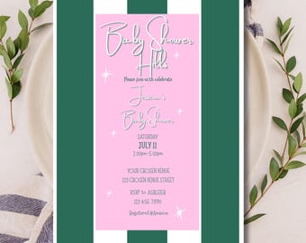 Invitación editable para baby shower del Hotel Beverly Hills, descarga instantánea