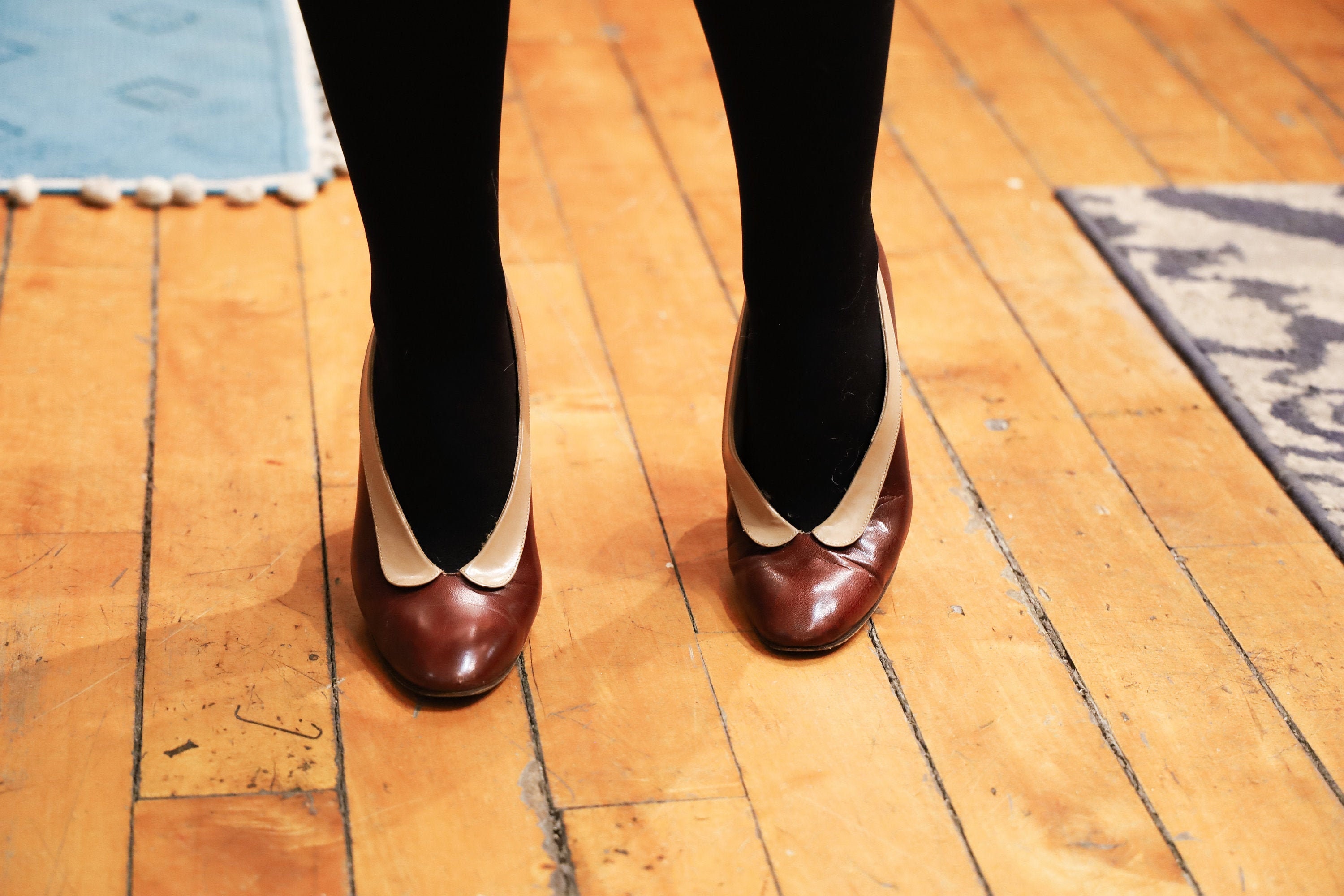 Vintage Deep Maroon and Beige Collared 