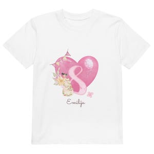 Camiseta de cumpleaños personalizada para niñas de 8 años, diseño floral, nombre personalizado, hermoso regalo de cumpleaños con tarjeta.