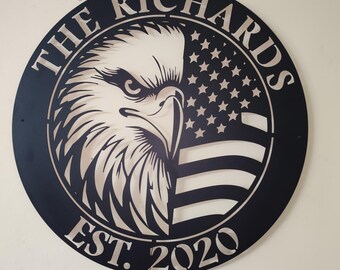 Personalisierte Metall USA Flagge mit Amerikanischem Adler - Handgefertigte Vaterländische Wandkunst