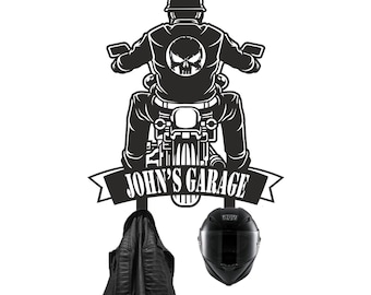 Kundenspezifischer Motorradhelm-Halter - Personalisiertes Garagendekor, Metallwandhalterung