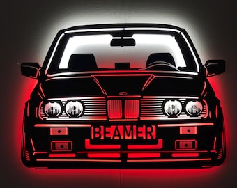 Personalisierte LED BMW E30 Metallwandkunst, Autogarage Dekor