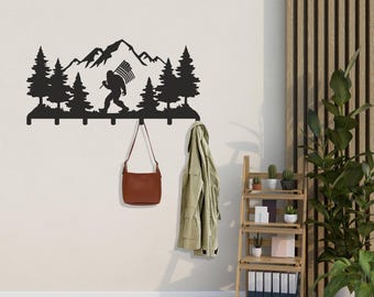 Sasquatch Metal Wandbehang, Bigfoot mit USA Flagge, Yeti Hook