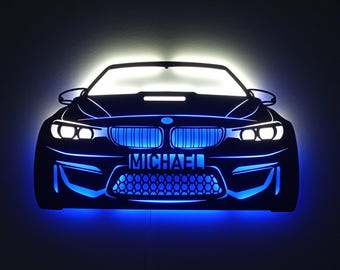 Custom Metal BMW M4 Wall Decor: Personalized LED Sign