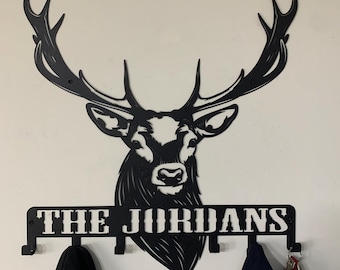 Kundenspezifische Hirsch-Jagd-Metallgarderobe, personalisierter Eingangs-Aufhänger
