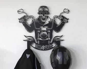 Kundenspezifischer Metallschädel-Motorradhelm-Halter, Garagen-Wand-Kunst