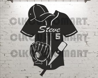 Personalisierte Baseball Spieler T-Shirt Metall Wand Kunst: Sport Raum Dekor