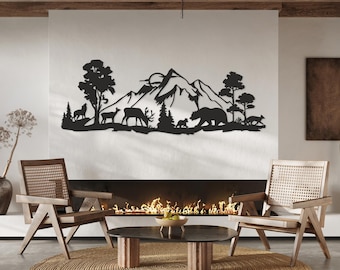 Bergwald Metall Wandkunst: Tiere Silhouette Dekor