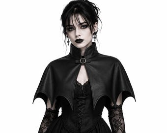 Frauen Schwarz Leder Vampir Gothic Fledermausflügel Cape | Witchy Fashion Alt Clothing Renaissance fair