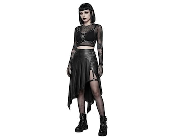 Damen Schwarz Leder Maxi Rock - Steampunk Cyber Goth Festival Style