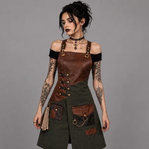 Womens Gothic Utility Apron Steampunk Leather Apron, Adjustable Work Apron, chef apron Victorian Festival Clothing, Gift for Her