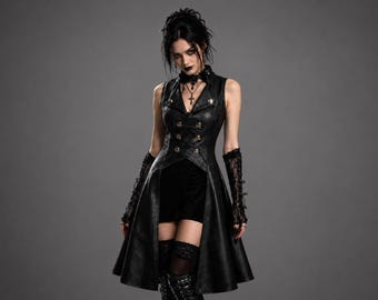 Vestido elegante de estilo gótico de bruja con chaleco negro, moda alternativa, disfraz de cosplay
