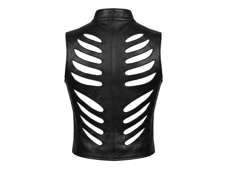 Men's leather shoulder harness Men Gothic Skeleton Rib Cage Leather Vest Rave Outfit | mens fashion accessories holiday outfits image 5