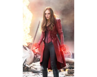 Scarlet Witch /Wanda Maximoff Gothic Rot Cosplay Leder Trenchcoat & Korsett Set | Halloween Fantasy Kostüm Oberbekleidung für Damen