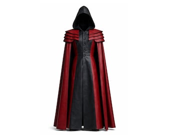 Schwarzer Leder Umhang Zauberer Umhang LARP Kostüm Mittelalter Umhang Rüstung Cosplay