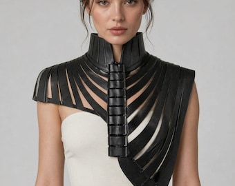 Schwarz Leder Cyberpunk Schulter Rüstung Harness | Fantasy Cosplay Accessoires Avantgarde Gothic Fashion