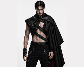 Männer Gothic Leder Harness Umhang Vampir Kostüm Brust Harness mit Schulter Rüstung Punk Festival Outfit Geschenk für Ihn