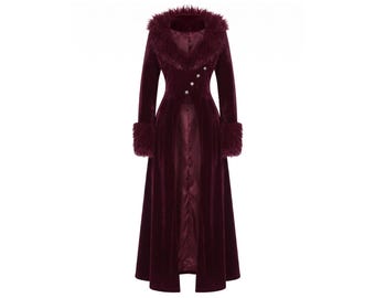 Gothic Samt-Mantel | Viktorianischer Stil Kunstpelz Jacke | Dark Academia Winter Oberbekleidung