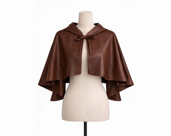 Brauner Leder Capelet Gothic Mittelalter-Kapuzen-Umhang Schulter-Kunde