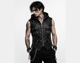 Herren Gothic Taktische Cyberpunk Kapuzen Harness Weste Rave & Festival Outfit Alternative Mode