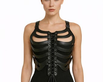 Gothic Brustkorb Harness: Schwarzes Leder Cyberpunk Festival Top