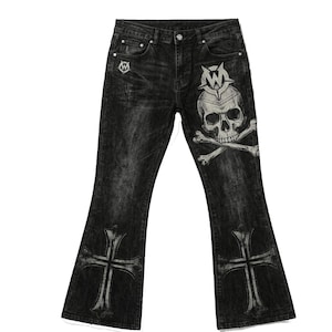 00s Y2K EDWIN Skull Graphic Flared Denim Edwin 00S Y2K Grunge 