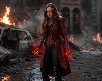 Scarlet Witch /Wanda Maximoff Gothic Red Cosplay Leather Trench Coat & Corset Set | Women’s Halloween Fantasy Costume sci-fi costume