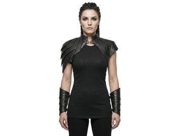 Gothic Schwarz Leder Schulterschutz Kragen - Mittelalterliche Ritter Rüstung Cosplay LARP Renaissance Fair